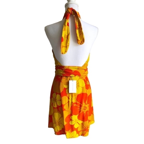 Faithful The Brand Odette Surfs Up Floral Crepe Halter Mini Dress Size 4 - Picture 6 of 14